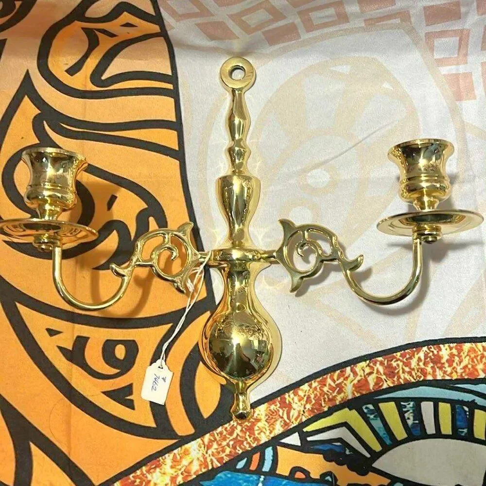 Vintage Brass Double Candle Sconce - Picture 1 of 9